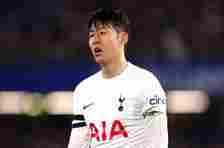 Son Heung-Min of Tottenham Hotspur looks dejected during the Premier League match between Chelsea FC and Tottenham Hotspur at Stamford Bridge on May 02, 2024