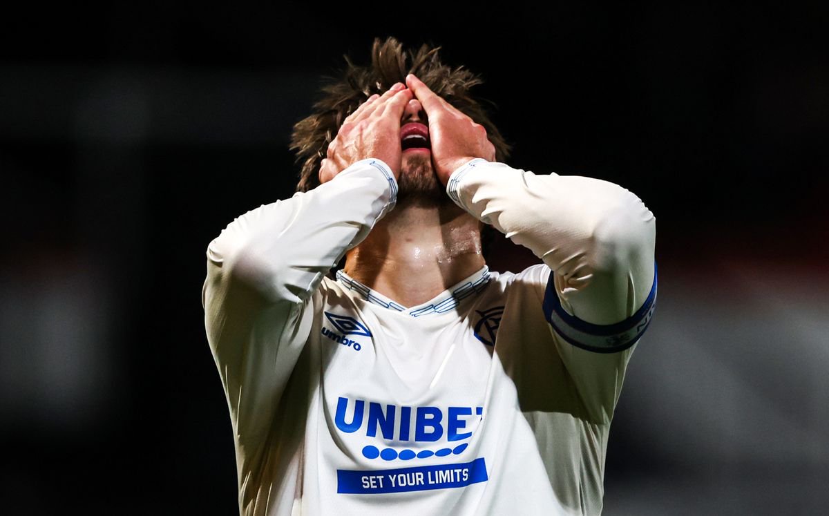 Dan Neil after missing a chance for Rangers
