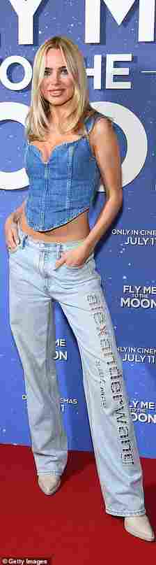 Kimberley Garner looked stylish in a denim top as she joined glamorous Faye Winter while leading stars at the Fly Me To The Moon UK screening on Tuesday