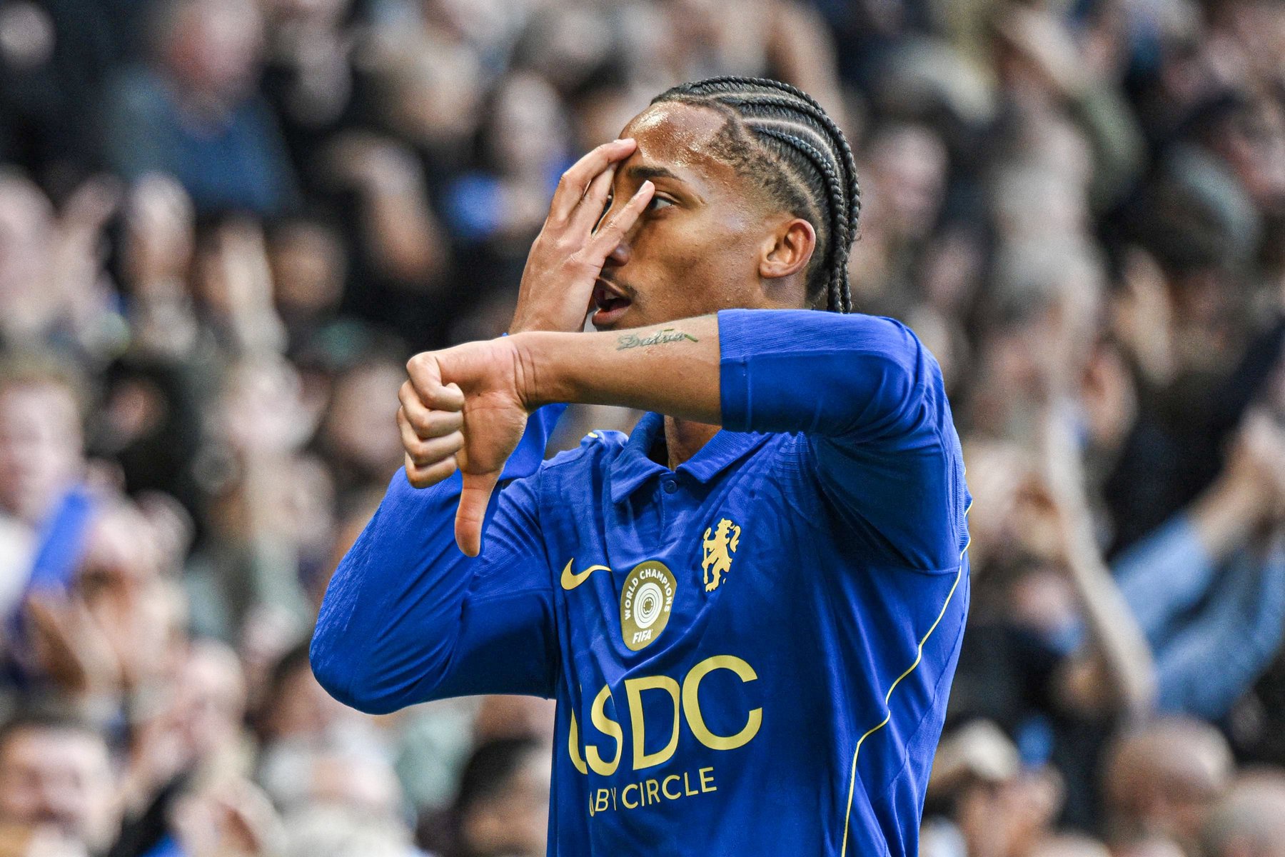 Joao Pedro of Chelsea celebrates after scoring his second goal during the Premier League 2026/27 match between Chelsea FC and AFC Bournemouth at Stamford Bridge