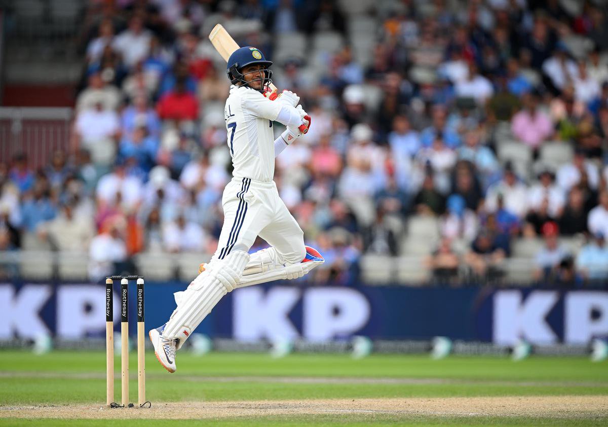 Shubman Gill of India bats during Day Four of the 4th Rothesay Test match between England and India at Emirates Old Trafford on July 26, 2025 in Manchester, England.