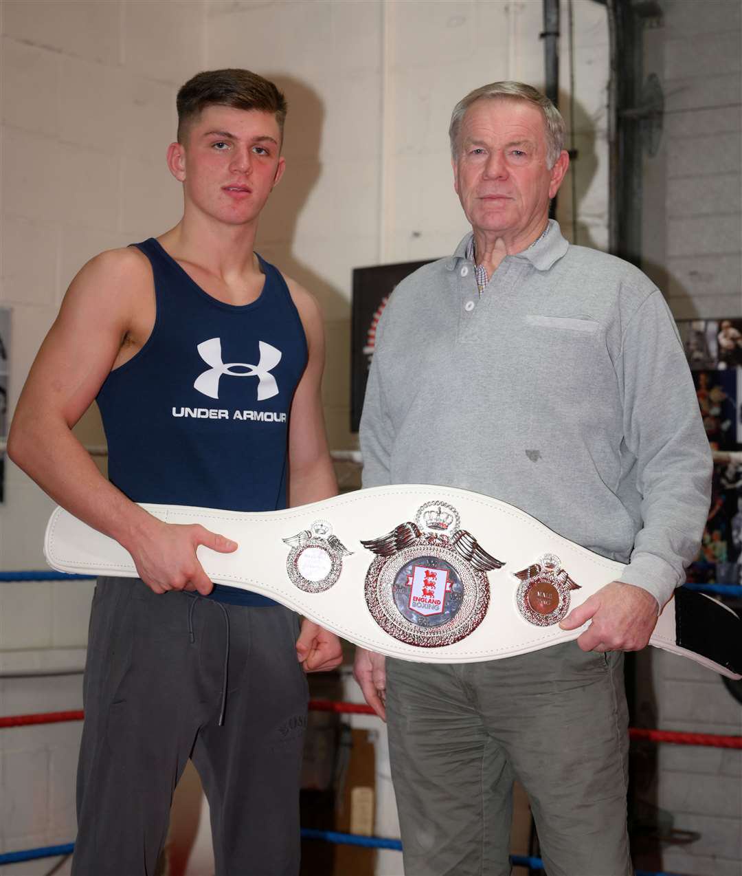 Harley Burrows under 75kg England Boxing Youth champion with headcoach Dave Cole