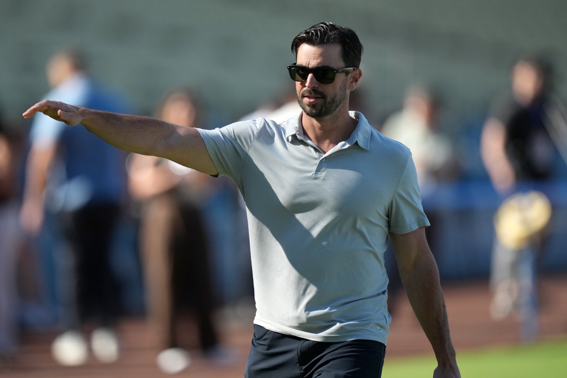 Sep 3, 2026; Los Angeles, California, USA; Los Angeles Dodgers general manager Brandon Gomes before the game against the St. Louis Cardinals at Dodger Stadium. Mandatory Credit: Kirby Lee-Imagn Images