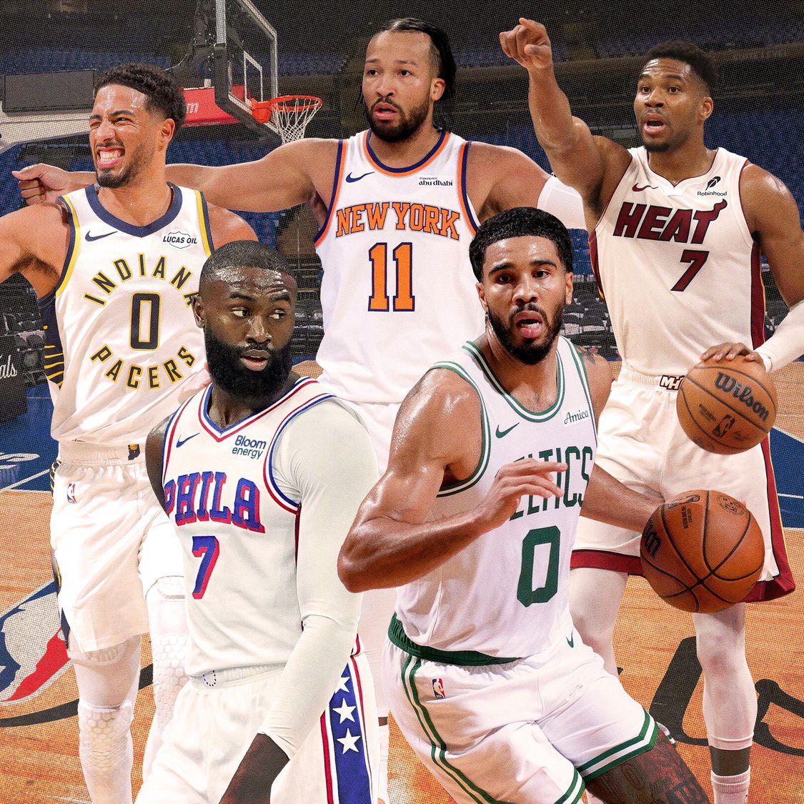 Image may contain Jayson Tatum Luol Deng Giannis Antetokounmpo Anthony Gill People Person Adult Ball and Basketball