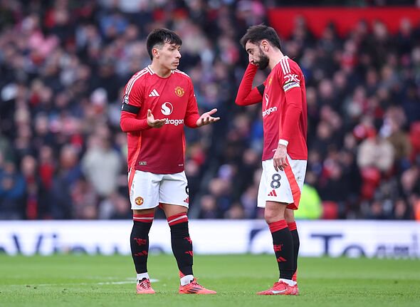 Lisandro Martinez speaking with Bruno Fernandes