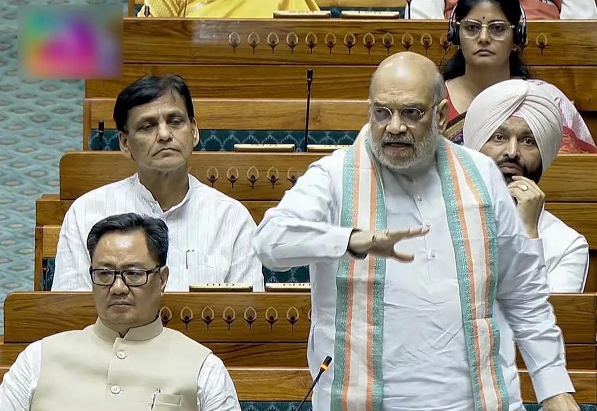 Union Home Minister Amit Shah speaking in the Lok Sabha during the Budget session of Parliament on March 30. He told parliament that the country was free of naxals.