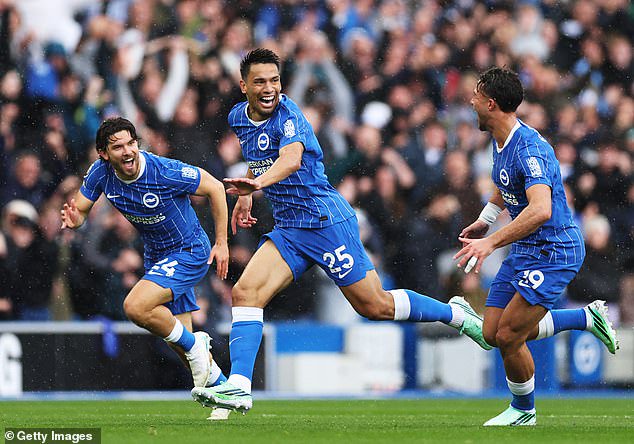 The Brighton star could barely believe what was happening as he ran away in celebration