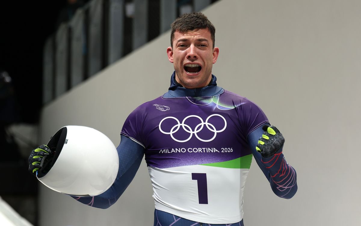 Matt Weston celebrates winning gold at the Milano Cortina Games