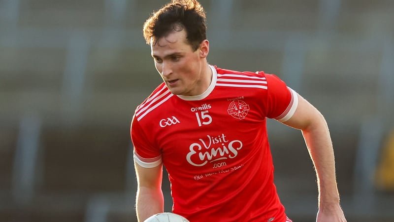 23 November 2025; Mark McInerney of Eire Óg Ennis during the AIB Munster GAA Football Senior Club Championship semi-final match between Eire Óg Ennis and St Finbarr's at Supervalu Páirc Uí Chaoimh in Cork. Photo by Michael P Ryan/Sportsfile