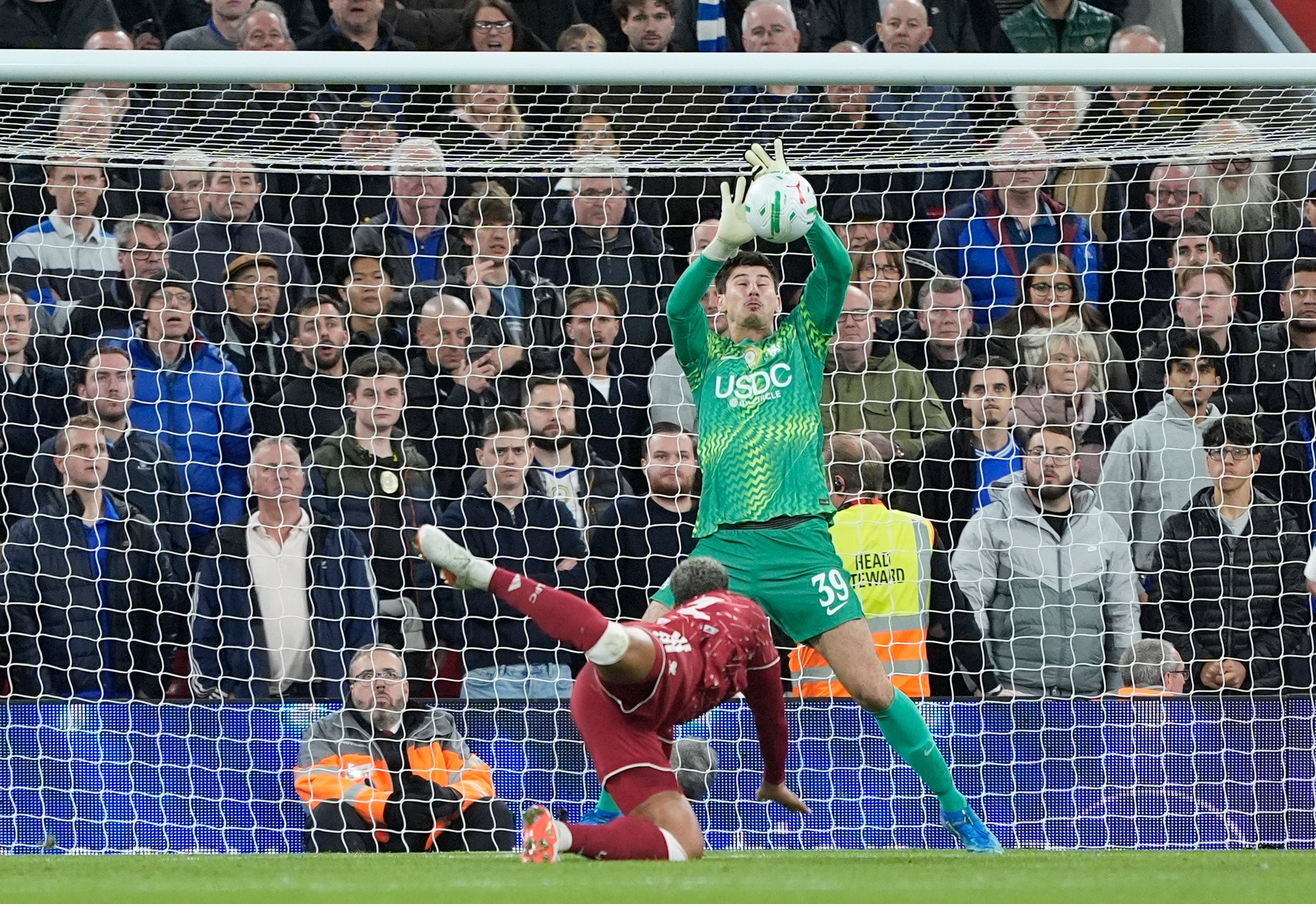 Chelsea goalkeeper Mike Penders had a fine game including denying Ryan Gravenberch during the penalty shootout