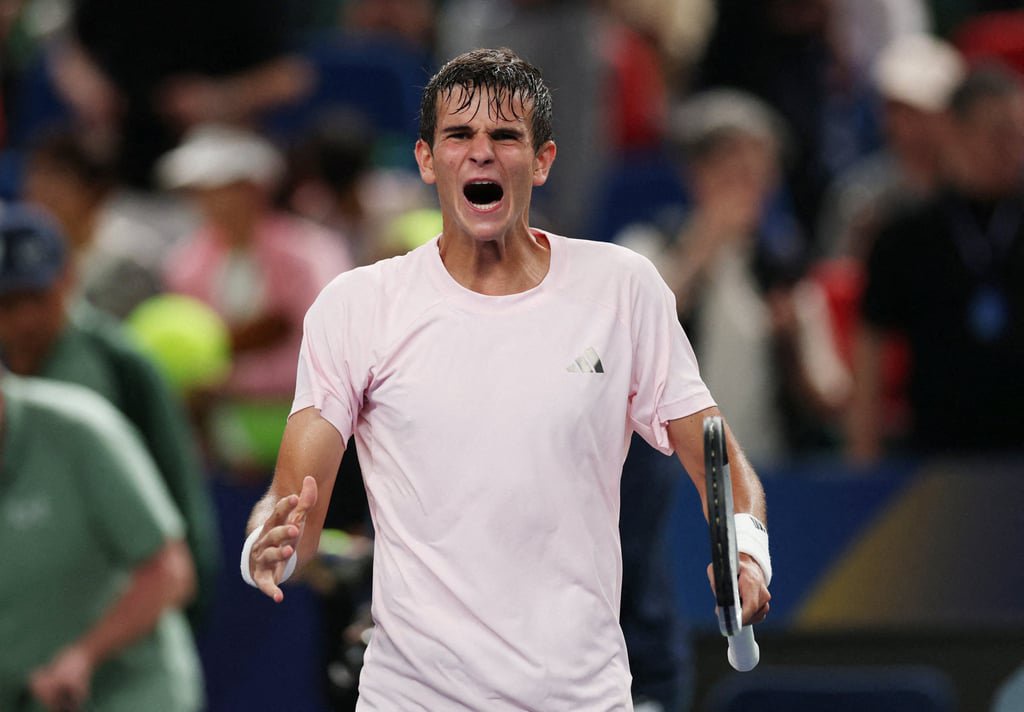 Spain’s Rafael Jodar celebrates his win over Russia’s Daniil Medvedev. Photo: Reuters