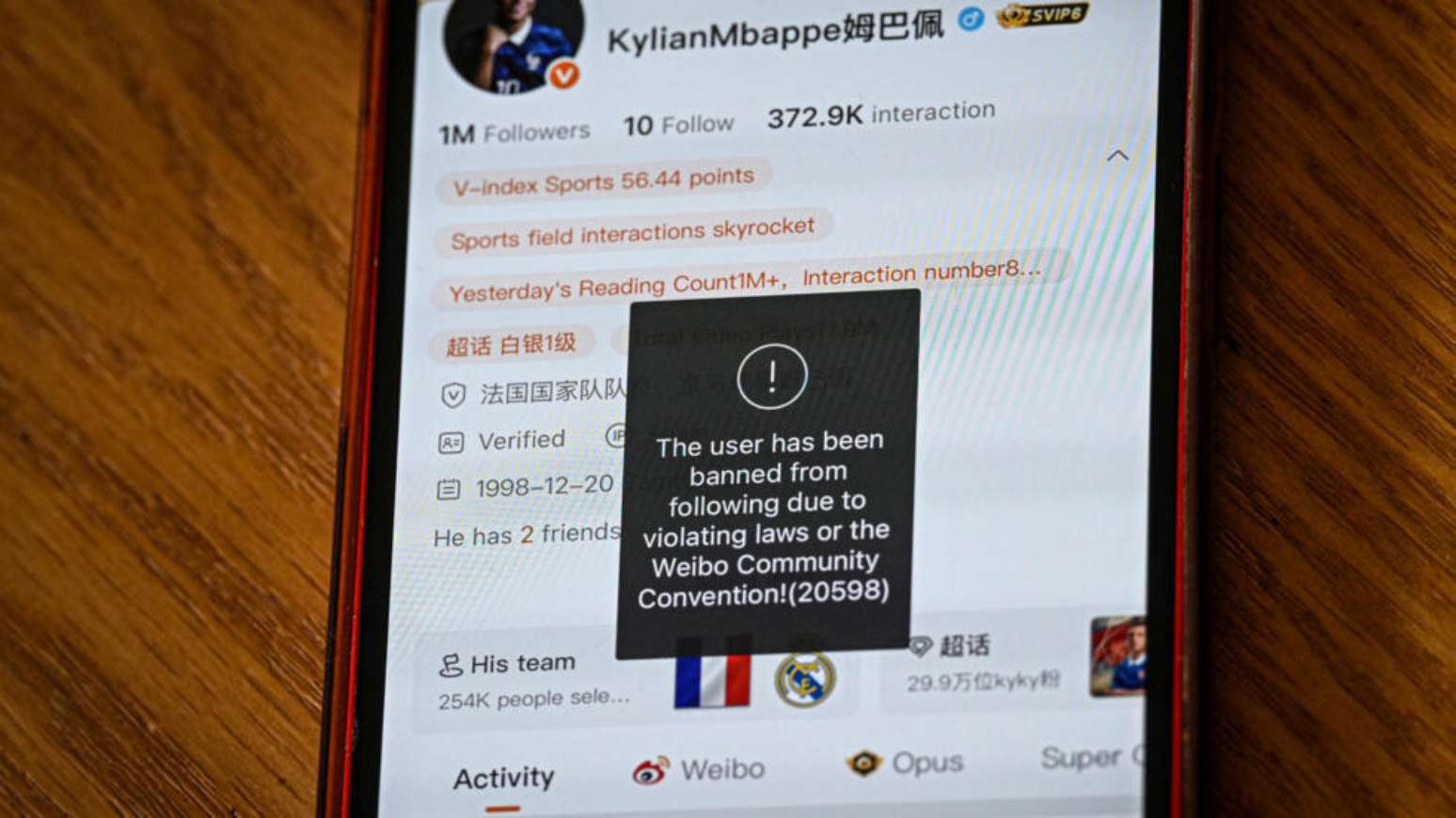 Kylian Mbappé foi bloqueado na rede social chinesa Weibo após seus comentários sobre Mao Tsé-Tung.