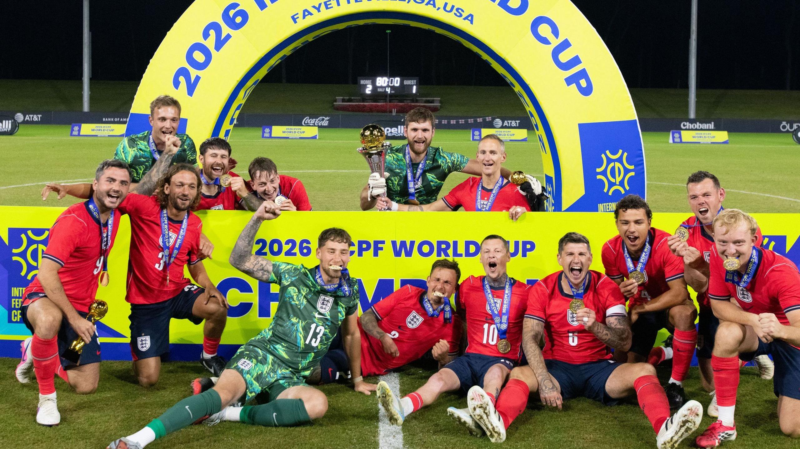 England celebrates after winning the IFCPF World Cup Final at US Soccer National Training Centre on October 24 2026 in Fayetteville, Georgia