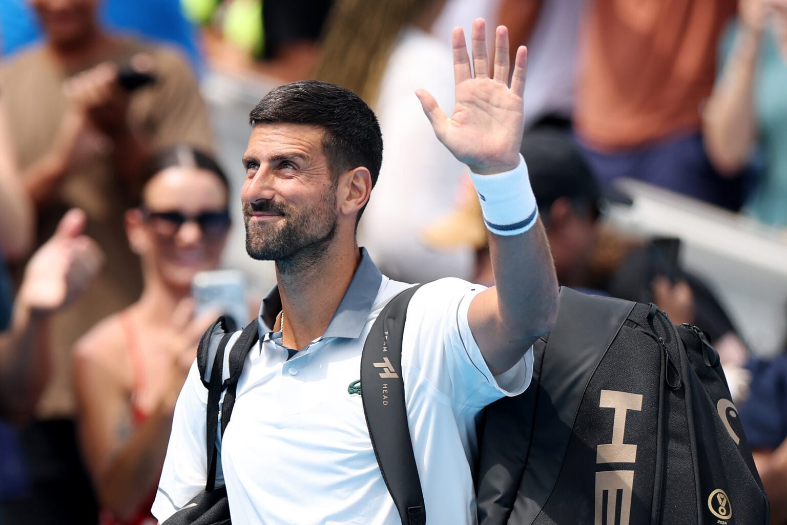 Novak Djokovic waves at the 2026 Cincinnati Open