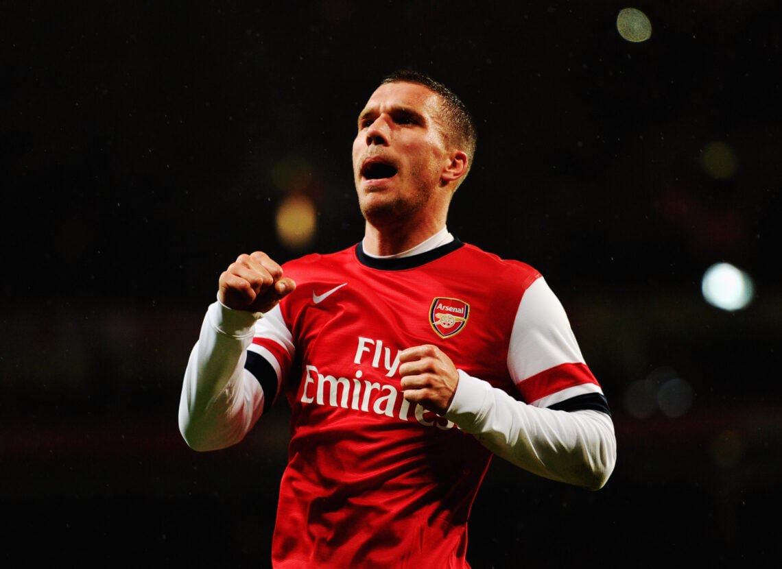 Lukas Podolski celebrates during Arsenal v Coventry City - FA Cup Fourth Round