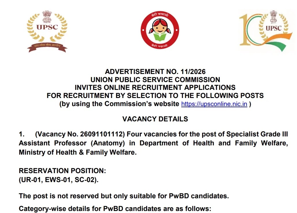 upsc vacancy 2026 notice