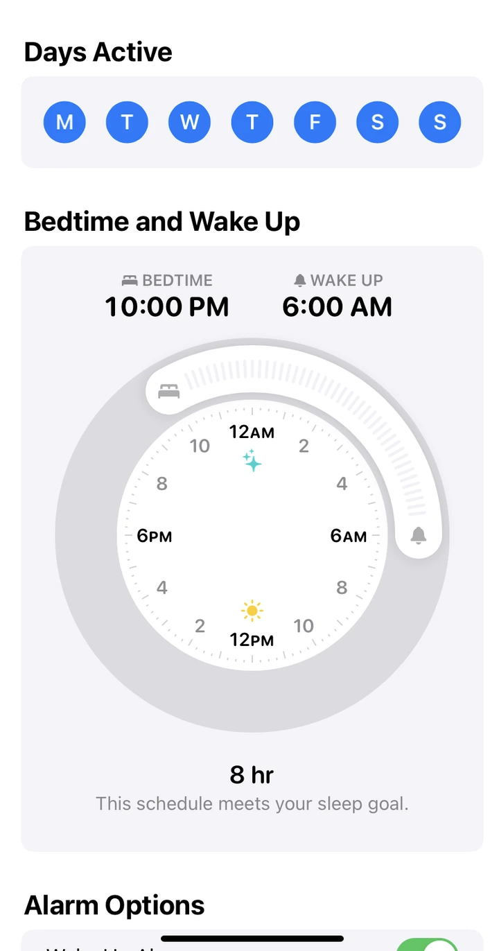 What it looks like to set up a schedule in Apple Sleep.