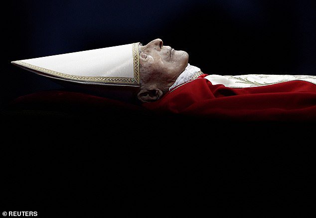 Pope Benedict XVI lying in state in St Peter's Basilica at the Vatican, January 3, 2023