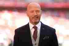 Pundit, Alan Shearer looks on prior to The Emirates FA Cup Semi-Final match between Manchester City and Liverpool at Wembley Stadium on April 16, 2...