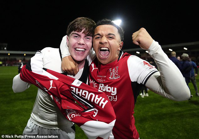 Haughey (L) scored the winning penalty on the greatest night in the League Two side's history