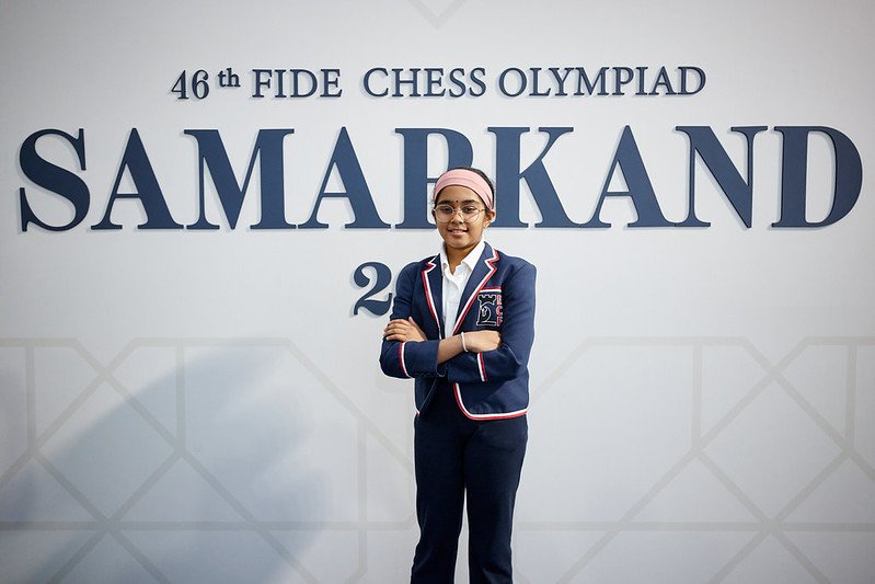 Bodhana Sivanandan after her fantastic performance in Samarkand, Uzbekistan. Photo: Rafal Oleksiewicz/FIDE.