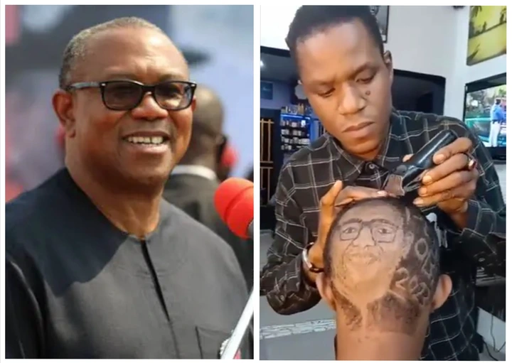 Peter Obi Reacts After A Young Man Carved A Photo Of His Face On His Head To Show Support For Him