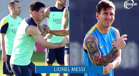 Lionel Messi before and after getting a tattoo 