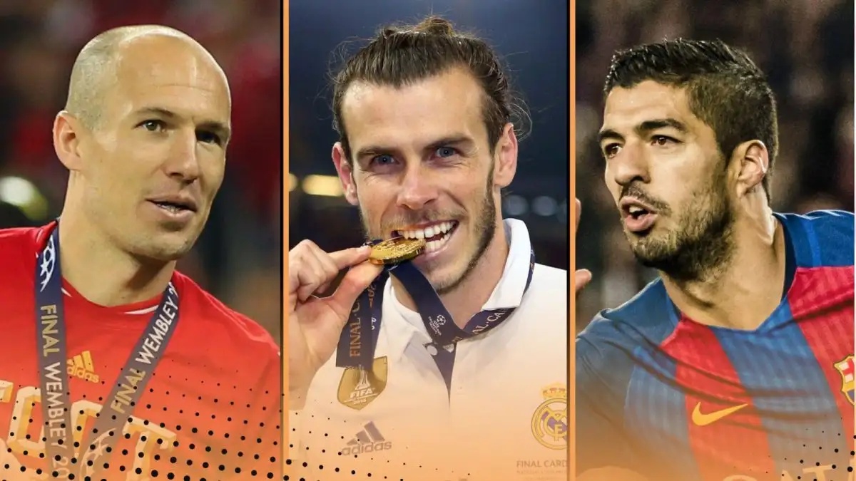 Best players never to finish on Ballon d'Or podium (L-R) Arjen Robben, Gareth Bale, Luis Suarez