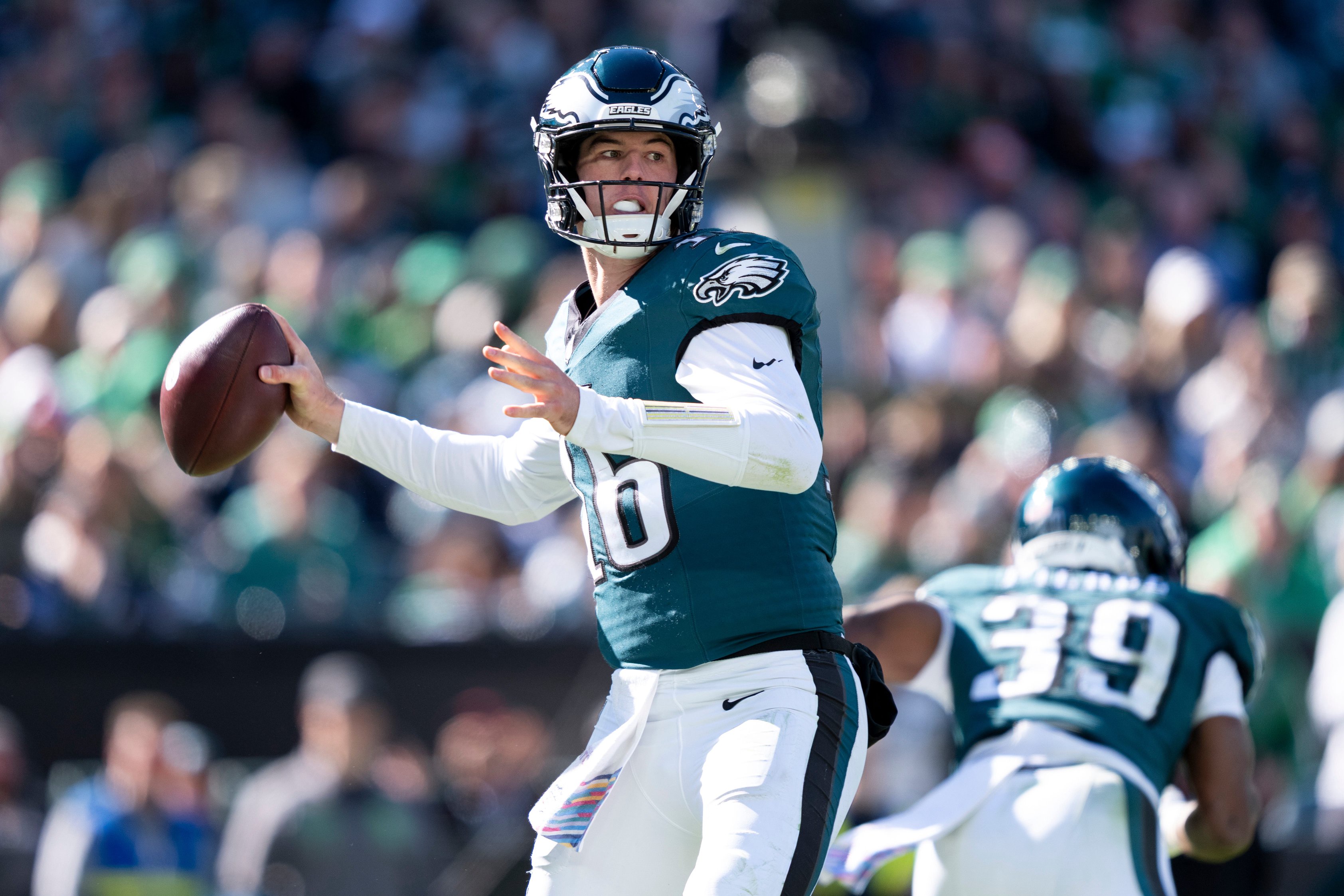 Tanner McKee #16, Philadelphia Eagles (Photo by Michael Owens/Getty Images)