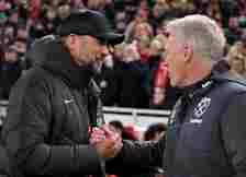 (THE SUN OUT, THE SUN ON SUNDAY OUT) Jurgen Klopp manager of Liverpool with David Moyes manager of West Ham United before the Carabao Cup Quarter F...