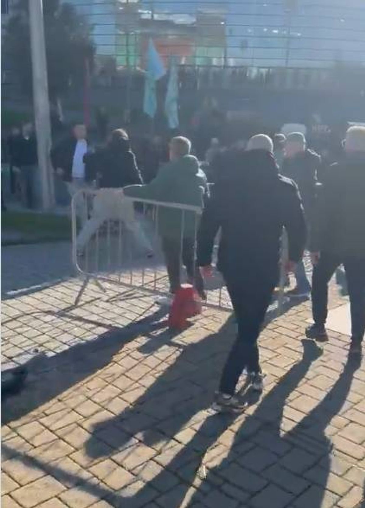 Fans clashing outside Celtic Park. 