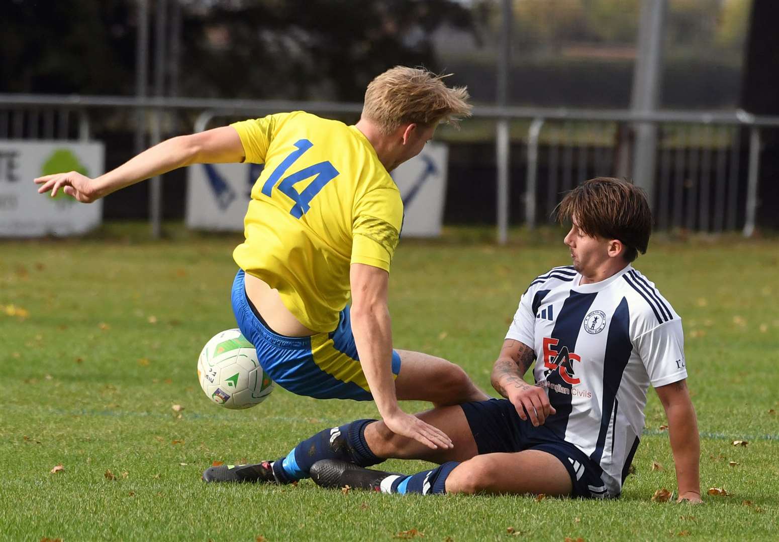 Action from Moulton Harrox's home defeat to Sawtry. Photo: Chris Lowndes
