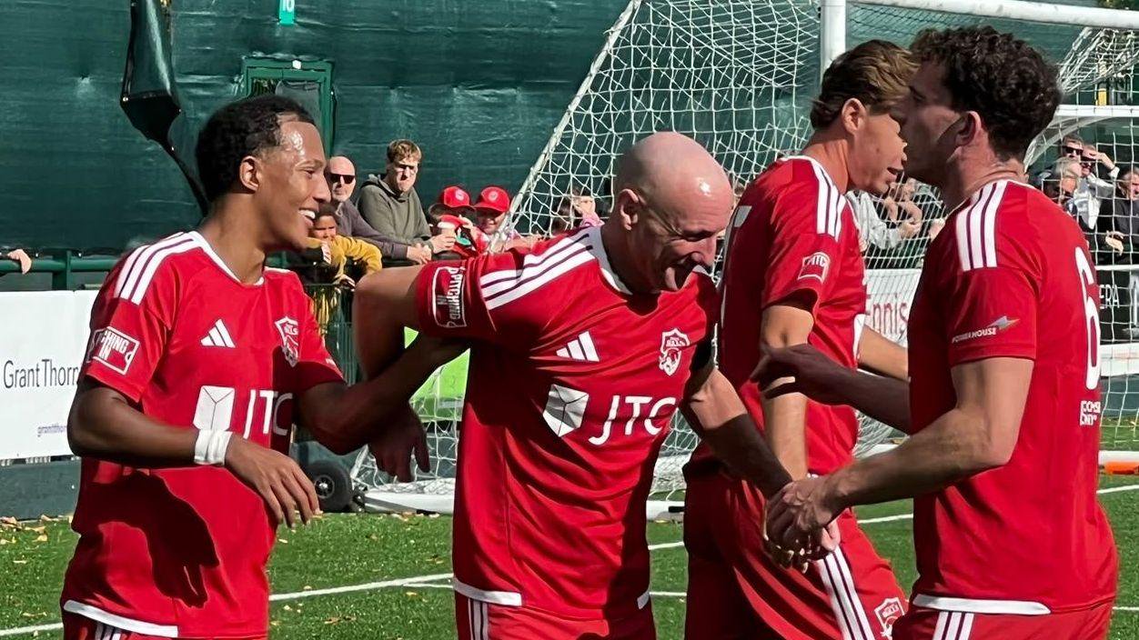 Sammy Henia-Kamau celebrates scoring for Jersey Bulls