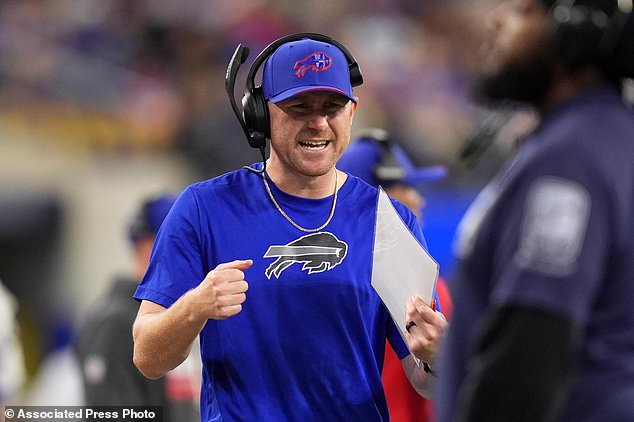 Buffalo Bills head coach Joe Brady stands on the sideline during the second half of an NFL football game against the Los Angeles Rams, Monday, Oct. 12, 2026, in Inglewood, Calif. (AP Photo/Gregory Bull)