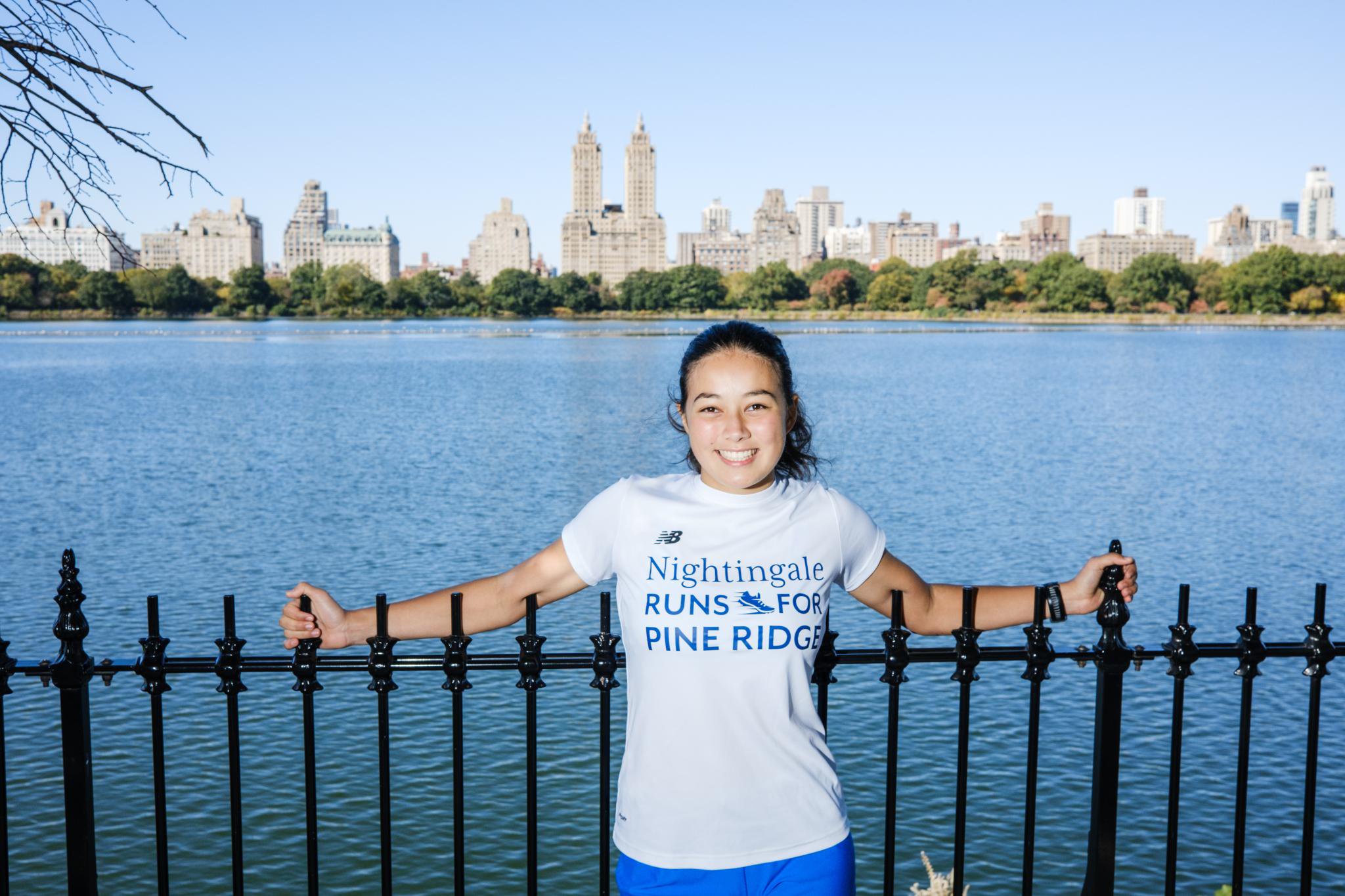 Lucy Weld, 17, stands by the reservoir on the east side of Central Park in New York, Friday, Oct. 23, 2026. Weld, a student at Nightingale Bamford in Manhattan, will be running the New York City Marathon on Nov. 1, 2026, which happens to be her 18th birthday.