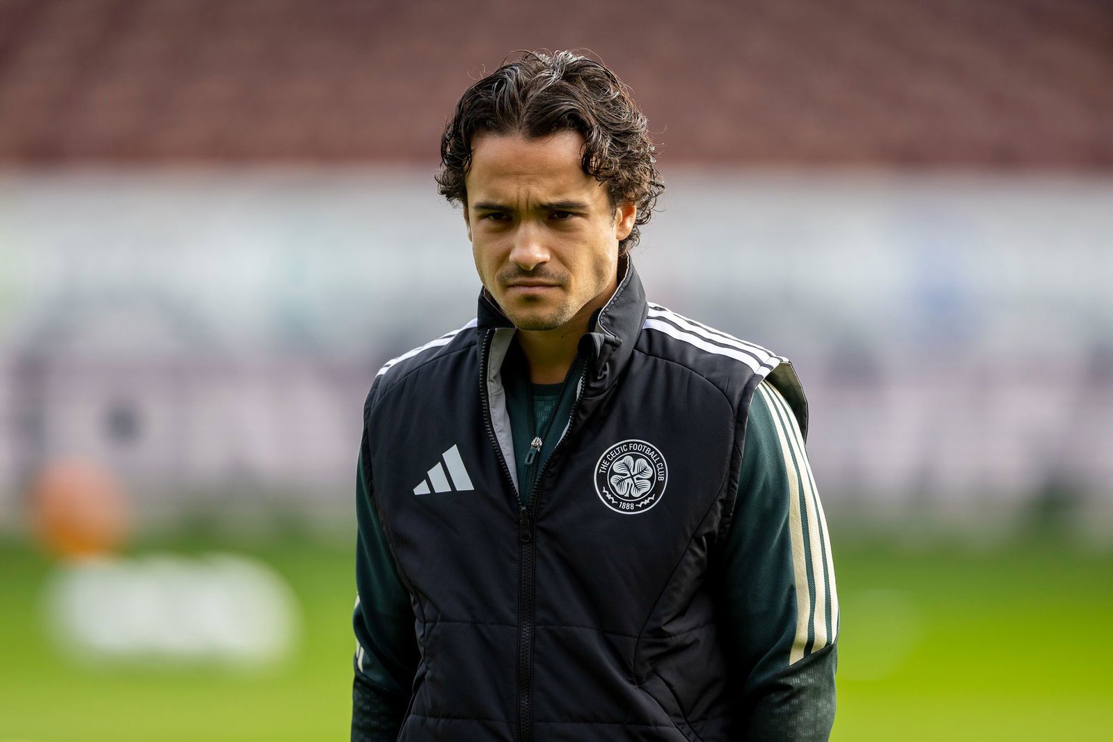 Celtic player on the Fir Park pitch before the Motherwell match