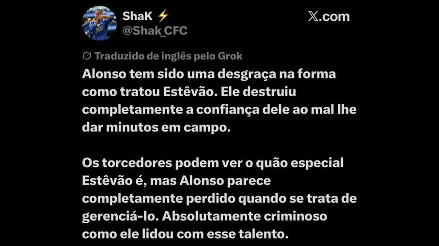 Xabi Alonso é alvo de críticas pela situação de Estêvão no Chelsea