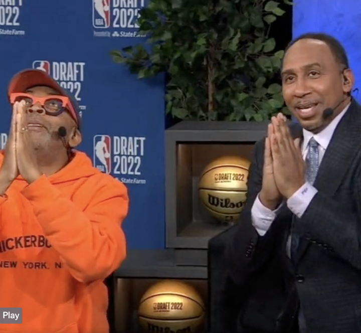 Spike Lee and Stephen A. Smith during the 2022 NBA Draft