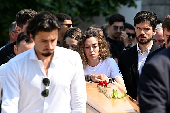 GONDOMAR, PORTUGAL - JULY 05: Rute Cardoso, Wife of Diogo Jota, carries the coffin of her late husband Diogo Jota as it is carri