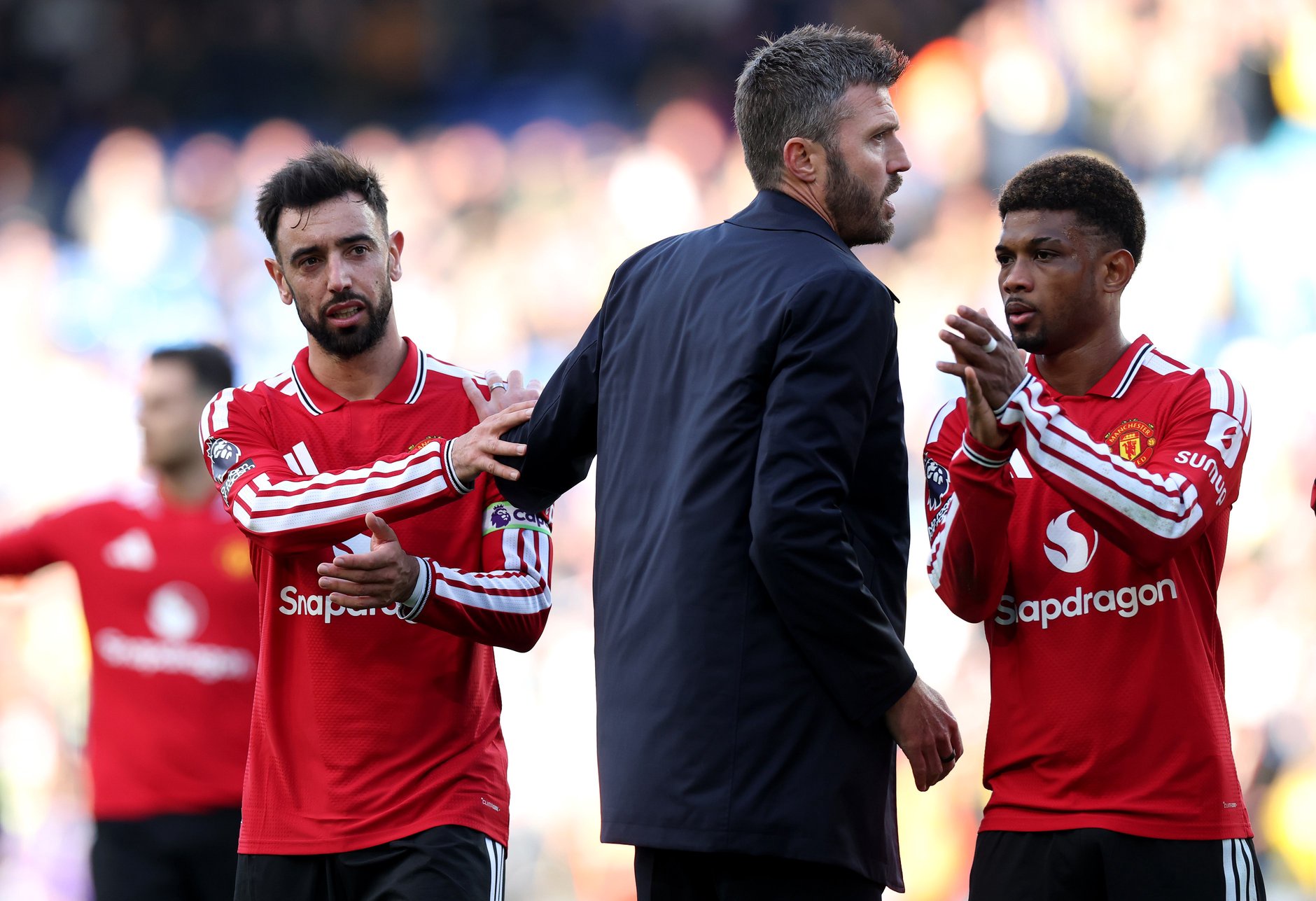 Michael Carrick and Bruno Fernandes after Manchester United's draw with Leeds United