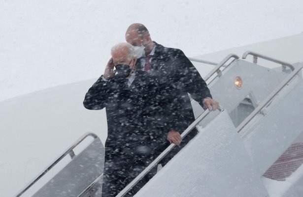 U.S. President Joe Biden arrives aboard Air Force One at Joint Base Andrews, Maryland