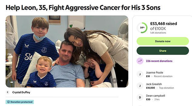 The Everton star donated to the campaign of a father-of-three who is suffering aggressive kidney cancer (Source: GoFundMe/Crystal Duffey)