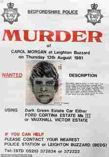 A poster released at the time appealing for information about the murder of Carol Morgan