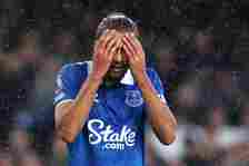 Dominic Calvert-Lewin of Everton looks dejected after Tomas Soucek of West Ham United (not pictured) scores his team's second goal during the Premi...