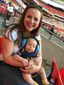 Birmingham blogger Lavania Oluban at Wembley stadium with her son Arlo as a baby