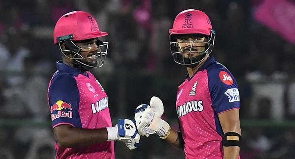 Change of hands: Sanju Samson (left) moved on to Chennai Super Kings this season, with Riyan Parag replacing him as captain at Rajasthan Royals.