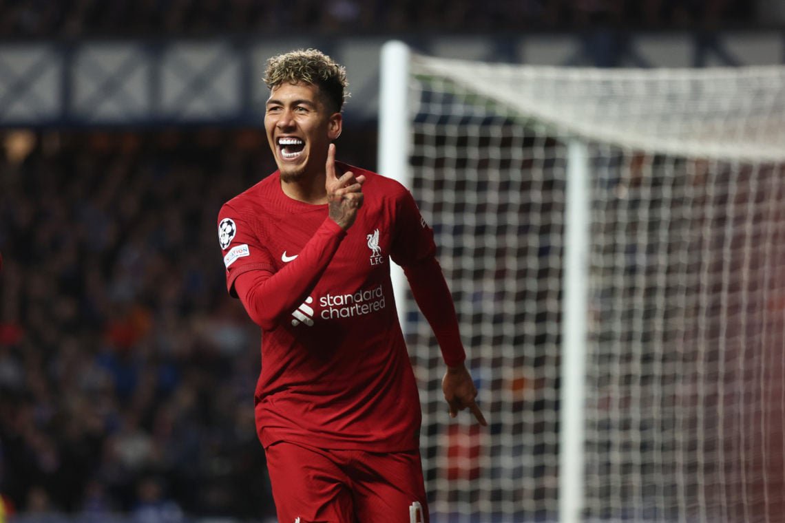 Liverpool legend Roberto Firmino playing in a Europa League clash against Rangers.
