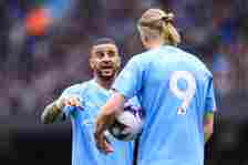 Kyle Walker of Manchester City and Phil Foden of Manchester City during the Premier League match between Manchester City and Wolverhampton Wanderer...