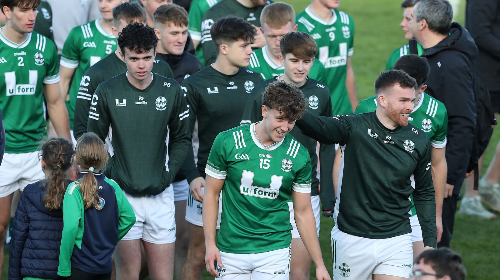 Newbridge players leave the pitch after beating Glen during the Derry Senior Football Championship semi final played at Owenbeg on Sunday 11th October 2026. PICTURE: MARGARET MCLAUGHLIN