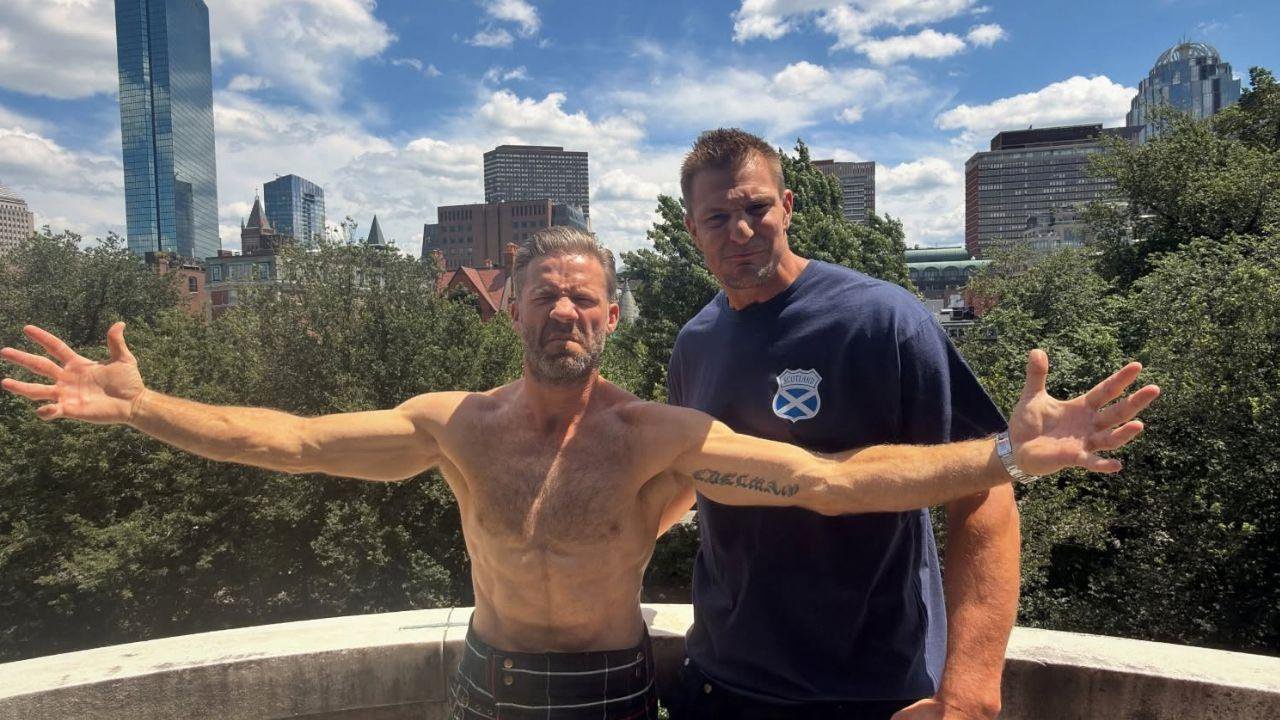 image of Julian Edelman and Rob Gronkowski host a podcast together.